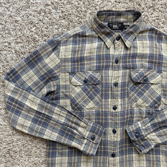 RRL Ralph Lauren Plaid Button Up Shirt LS Yellow Blue Men’s Size Medium - Picture 1 of 7